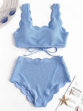Scalloped Textured High Waisted Bikini