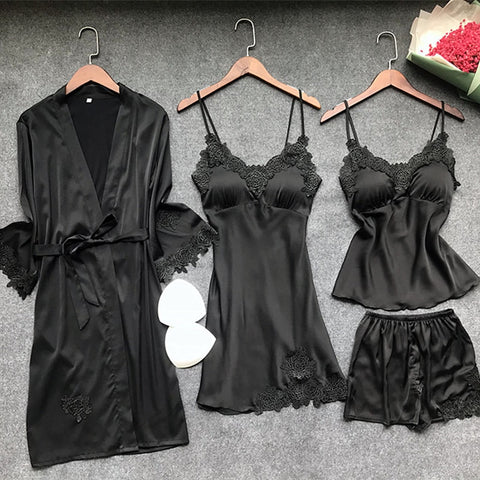 4 Pieces Black Pajamas Sets