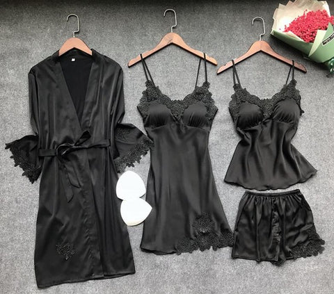 4 Pieces Black Pajamas Sets
